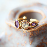 Bague réglable PANARUTTHAN - Citrine et améthystes. Joie, sérénité et équilibre émotionnel.