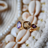 Bague réglable PANARUTTHAN - Citrine et améthystes. Joie, sérénité et équilibre émotionnel.