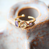 Bague réglable PANARUTTHAN - Citrine et améthystes. Joie, sérénité et équilibre émotionnel.