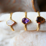Bague réglable DAMIA - Améthyste, Quartz Fumé, Pierre de Lune - Intuition et Sérénité