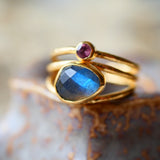 Bague réglable AROH Labradorite et Tourmaline Multicolore - Protection et Équilibre