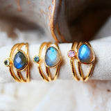 Bague réglable AROH Labradorite et Tourmaline Multicolore - Protection et Équilibre