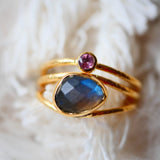Bague réglable AROH Labradorite et Tourmaline Multicolore - Protection et Équilibre