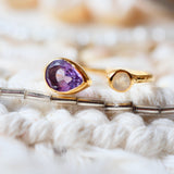Bague réglable PAULA - Améthyste et Pierre de Lune - Intuition et Harmonie