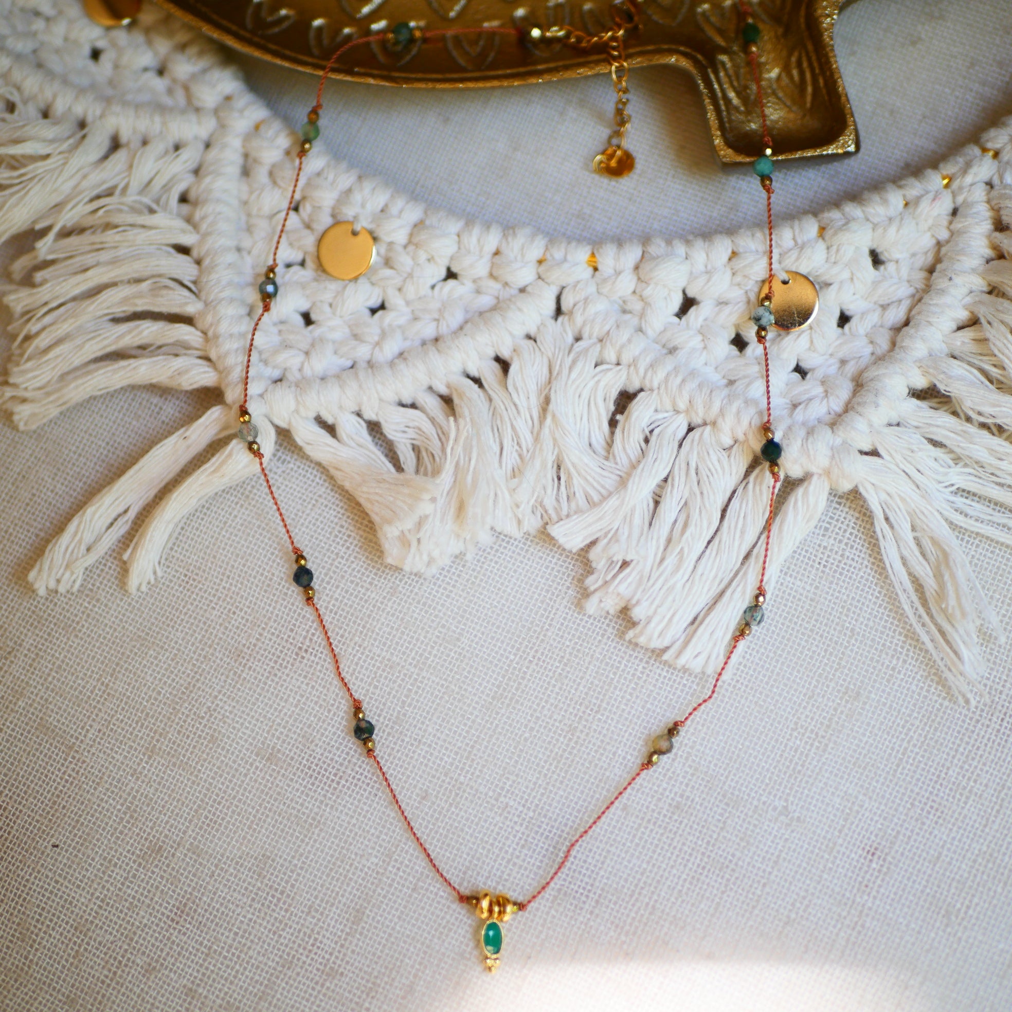 collier cordon fil onyx vert