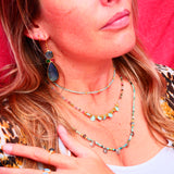 Boucles d’oreilles VANA en labradorite, onyx vert & tourmaline rose – Harmonie et protection