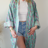 Kimono fleuri - couleurs vert et rose