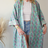 Kimono fleuri - couleurs vert et rose
