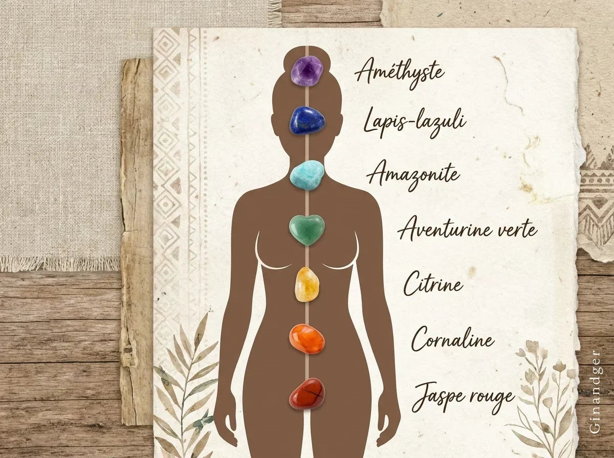 Les 7 chakras et leurs pierres naturelles correspondantes - Guide lithothérapie
