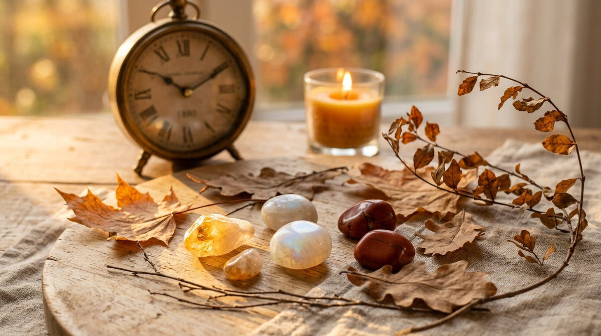 Bijoux et pierres pour s'adapter au changement d'heure — citrine, pierre de lune et jaspe rouge