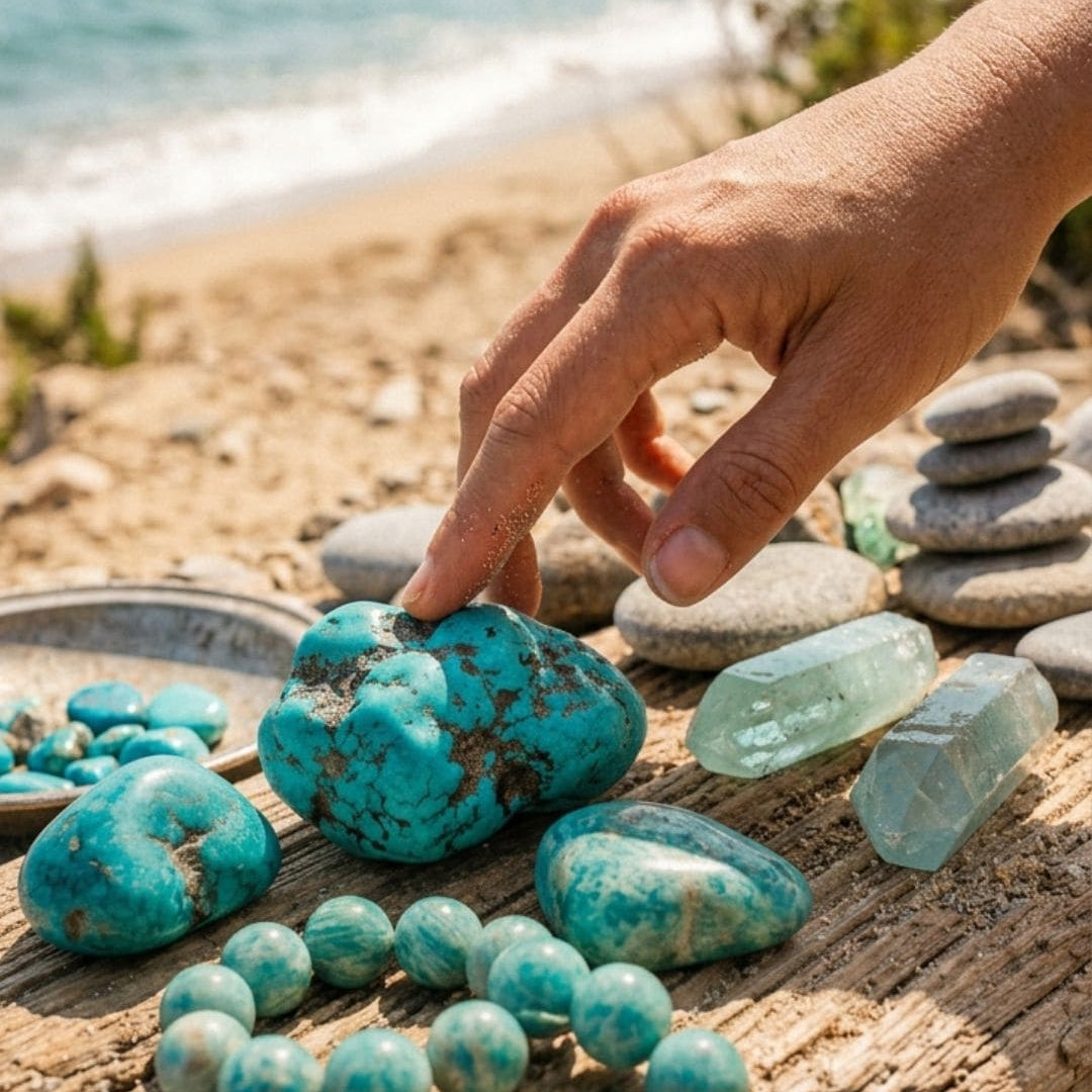 Pierres bleues de l'été : aigue-marine, amazonite, turquoise