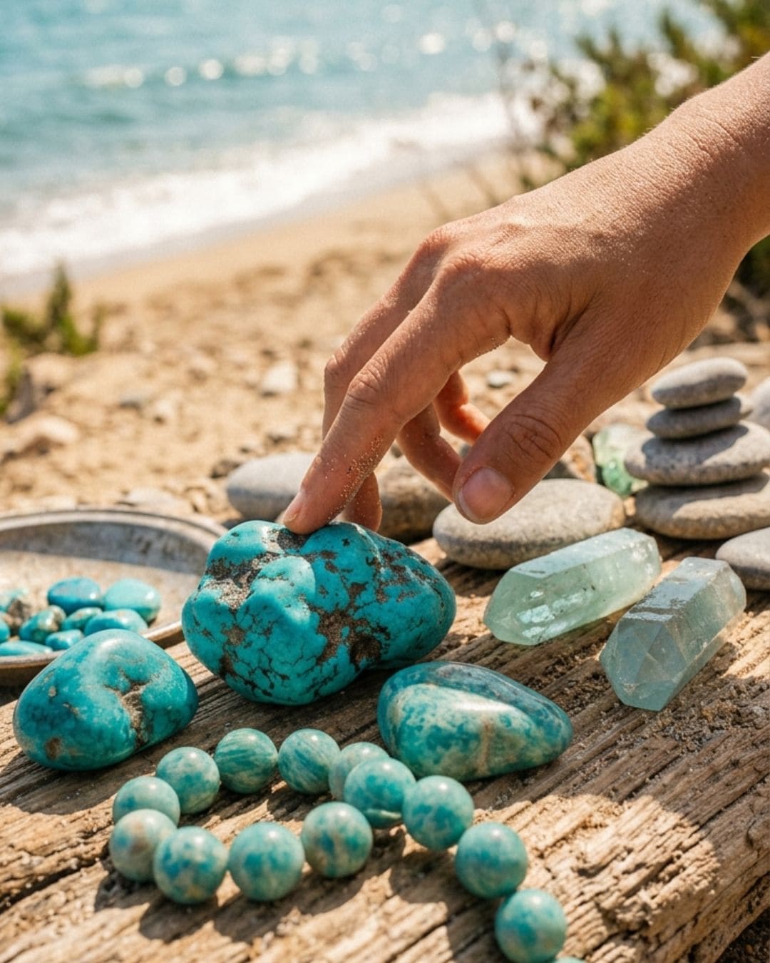 Pierres bleues de l'été : aigue-marine, amazonite, turquoise
