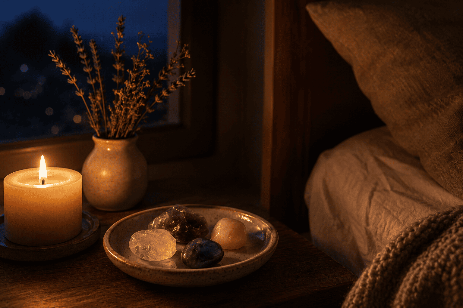 rituel du soir avec pierres naturelles