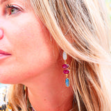 Boucles d’oreilles RATRI en pierre de lune, rubis indien & labradorite – Intuition et énergie féminine