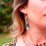 Boucles d’oreilles VANA en labradorite, onyx vert & tourmaline rose – Harmonie et protection