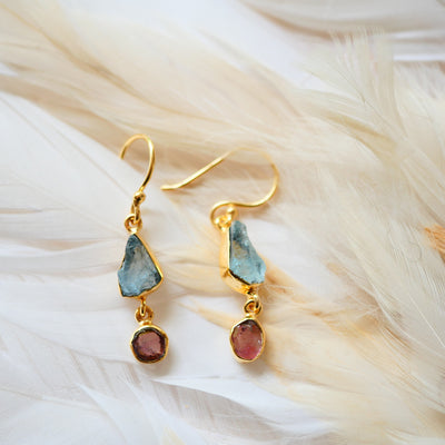 Boucles d'oreilles Amodini aigue-marine tourmaline lithothérapie harmonie