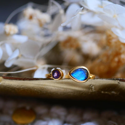 Bague Paula améthyste labradorite lithothérapie protection sagesse équilibre Ginandger

