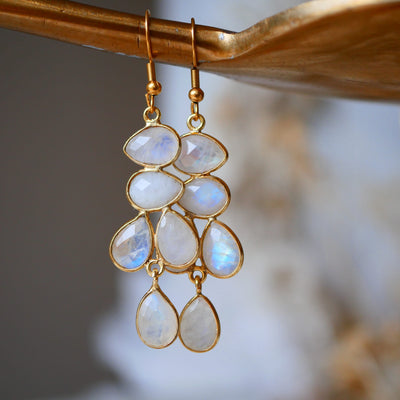 Boucles d'oreilles Mayra pierre de lune lithothérapie intuition féminité Ginandger
