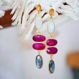 Boucles d’oreilles RATRI en pierre de lune, rubis indien & labradorite – Intuition et énergie féminine
