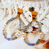 Boucles d’oreilles LEELA en labradorite, nacre & tanzanite – Douceur et élévation spirituelle