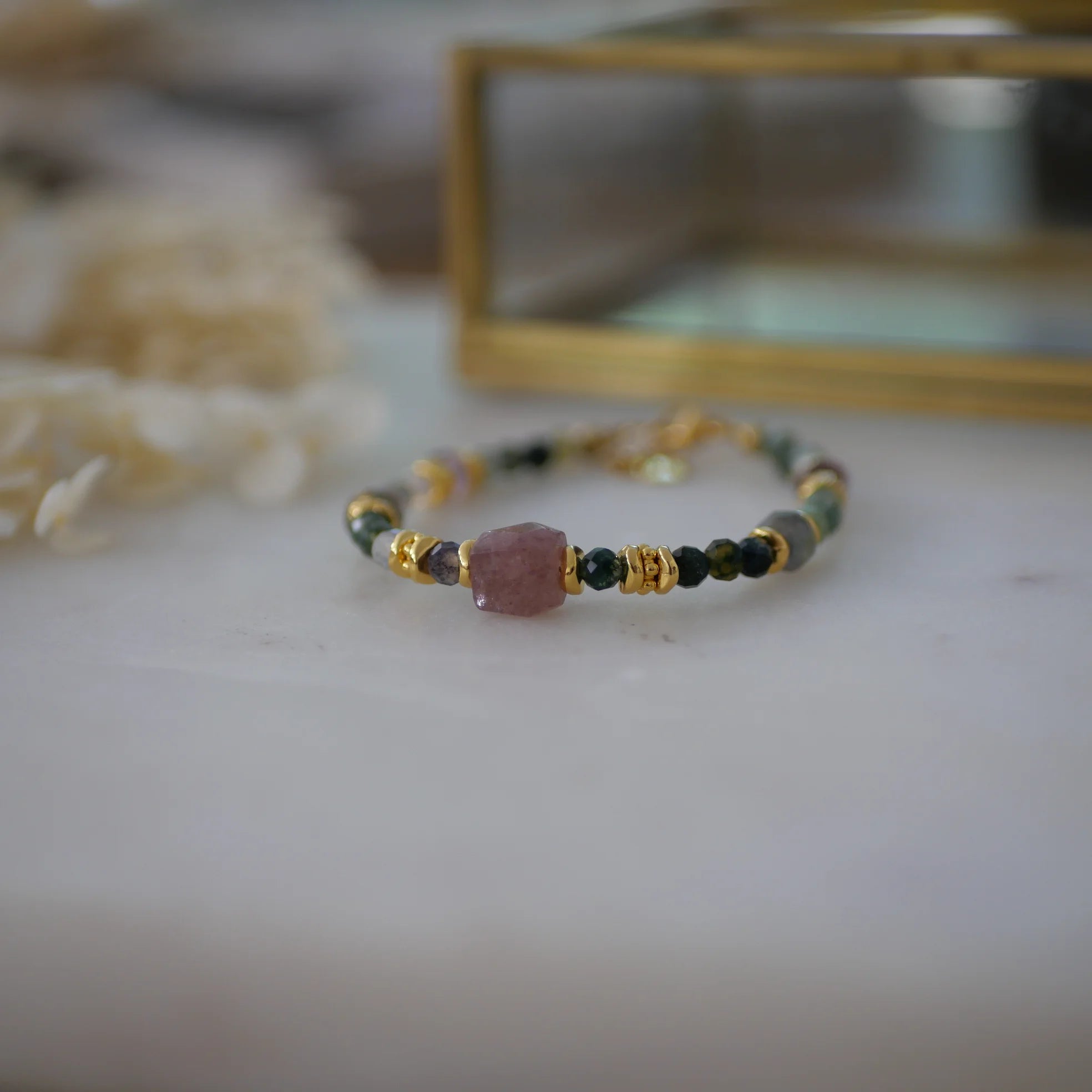 Bracelet Jasmit agate indienne, quartz cherry