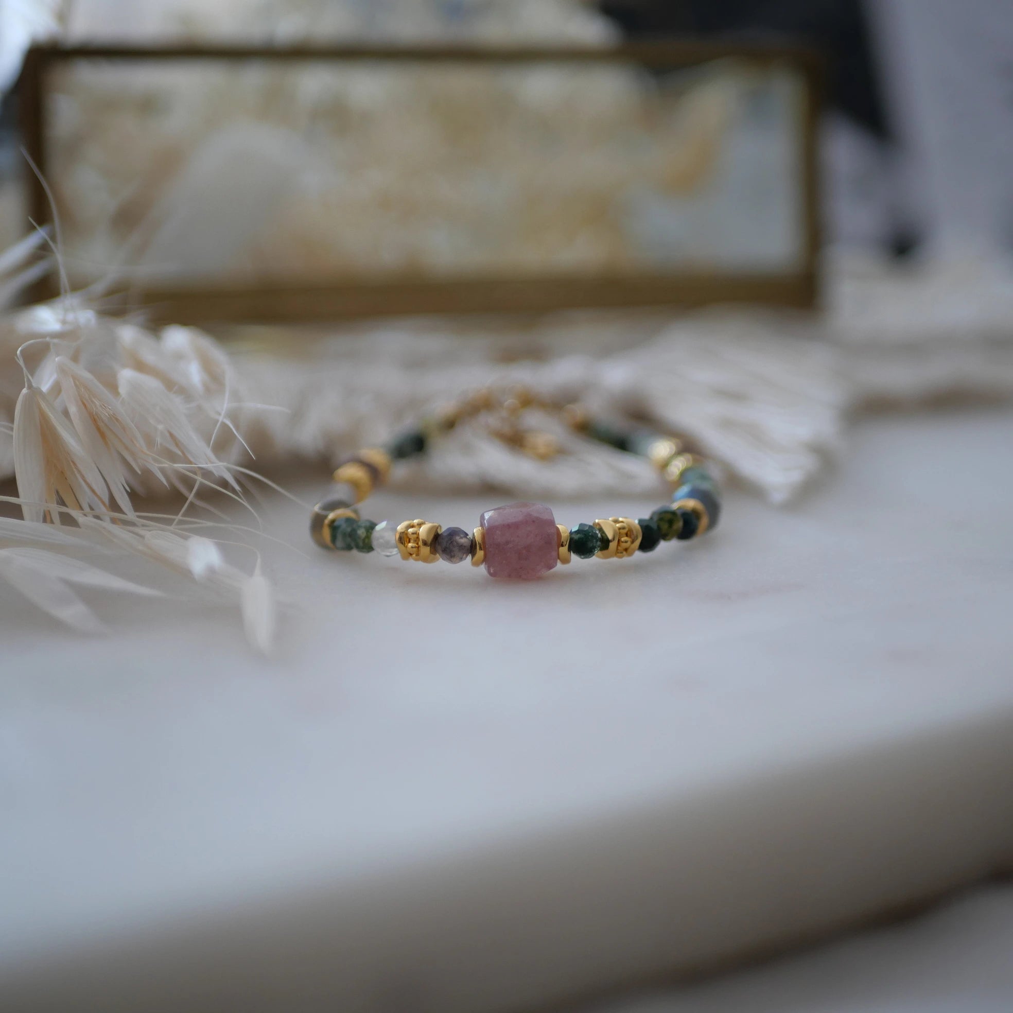 Bracelet Jasmit agate indienne, quartz cherry