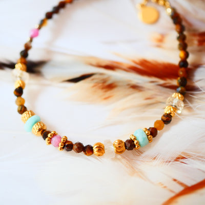 Bracelet Simha œil de tigre citrine amazonite tourmaline rose
