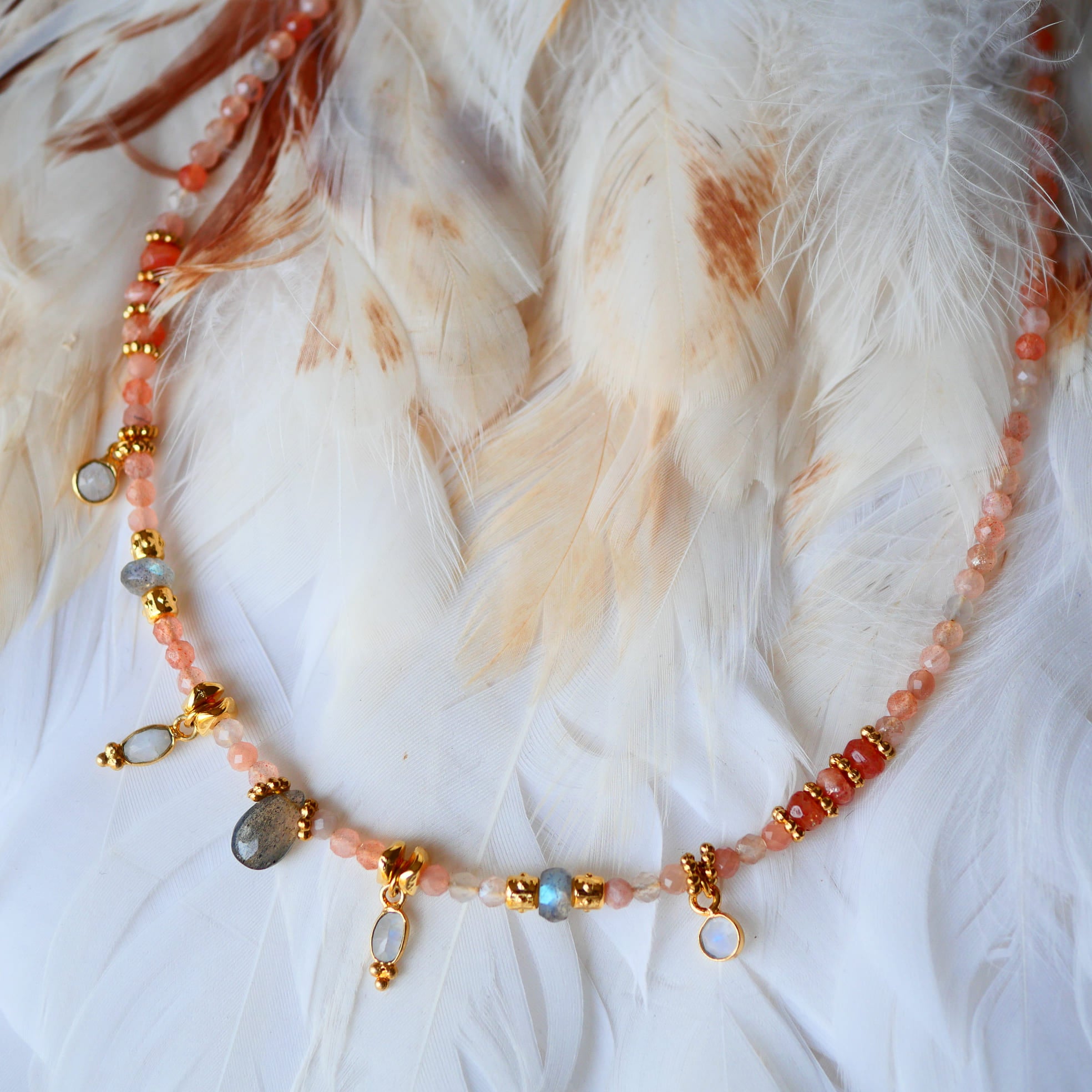 Collier Drisana pierre de soleil lune labradorite lithothérapie vitalité harmonie protection Ginandger