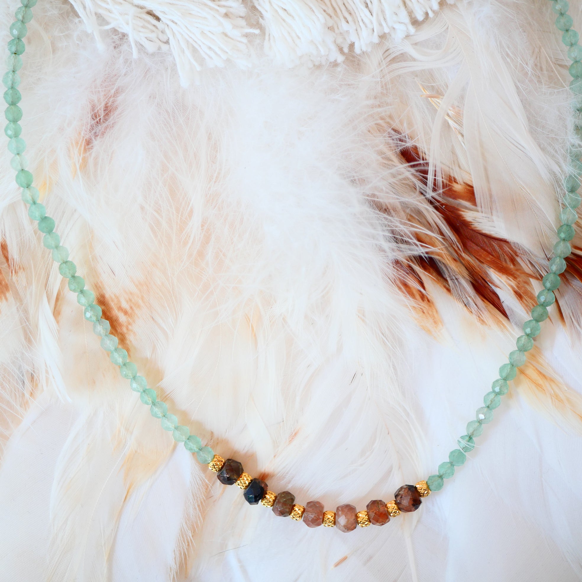 Collier HRIDAYA en tourmaline rose, aventurine et andalousite – Amour & alignement intérieur