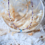 Collier pierre de lune améthyste labradorite aigue marine breloques dorées lithothérapie création transformation Ginandger
