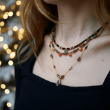 Collier Sutra Mala - Agate Indienne Labradorite Cordon