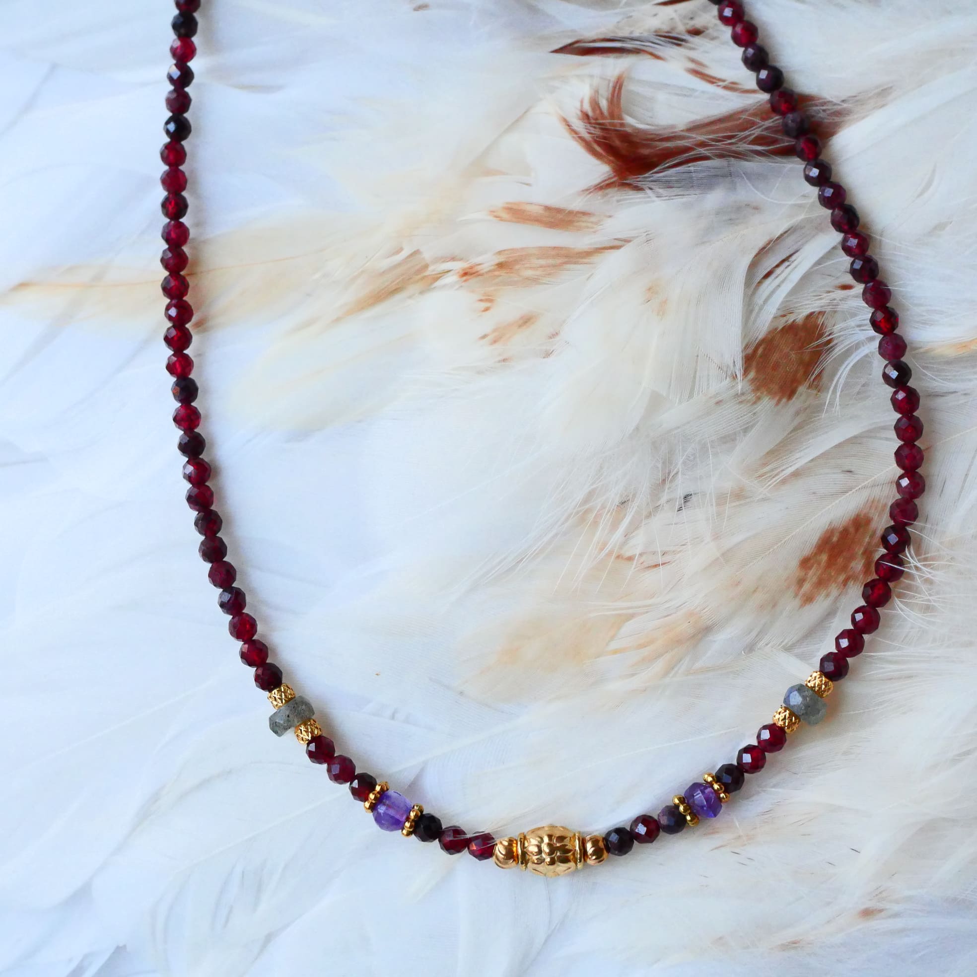 Collier Ratna Kavach - Grenat Labradorite Tourmalines