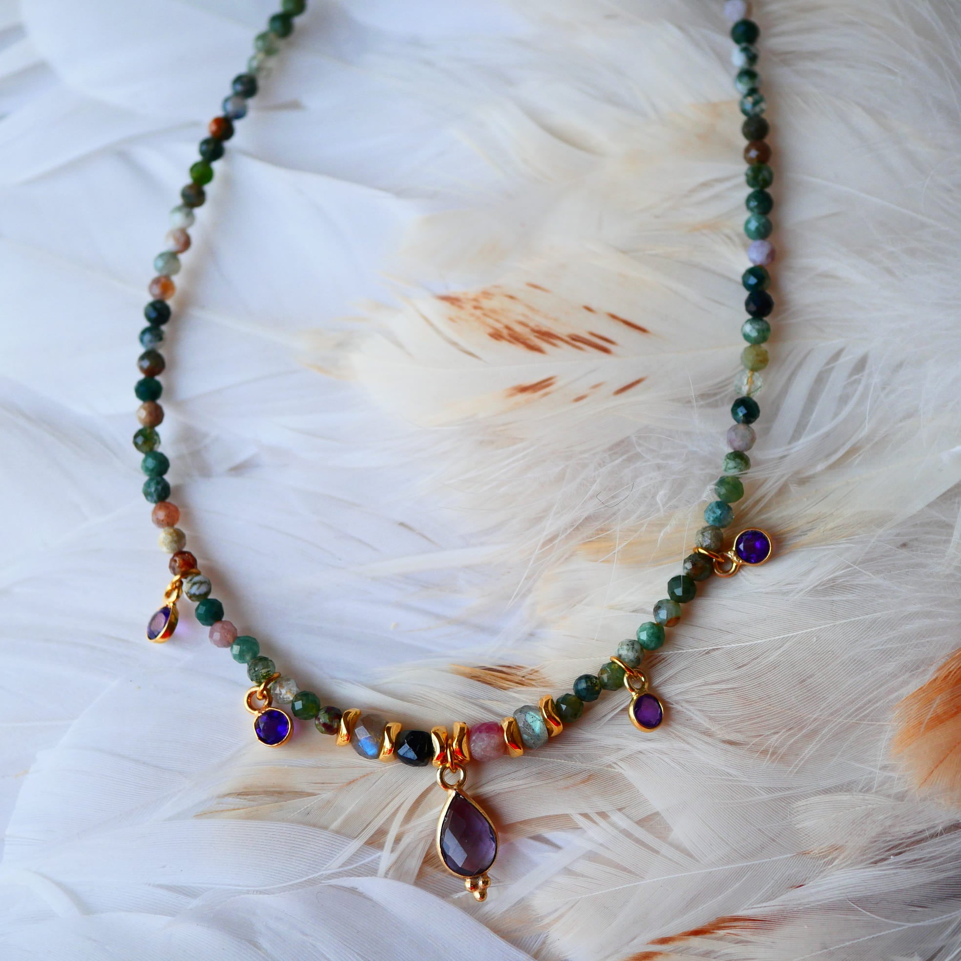 Collier Amalia agate indienne améthyste harmonie sérénité