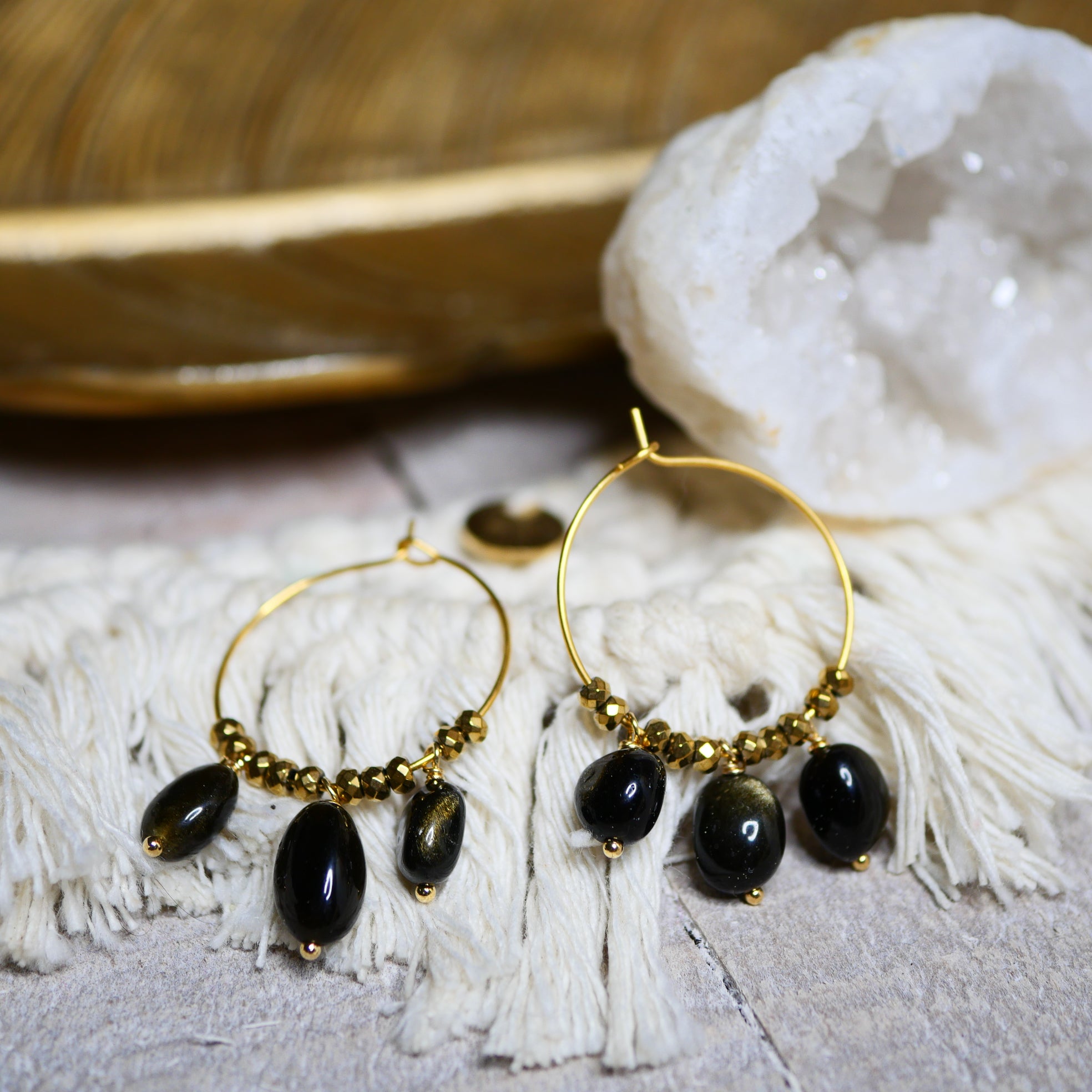 Boucles d'oreilles - Créoles Lou Obsidienne