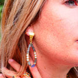 Boucles d’oreilles LEELA en labradorite, nacre & tanzanite – Douceur et élévation spirituelle