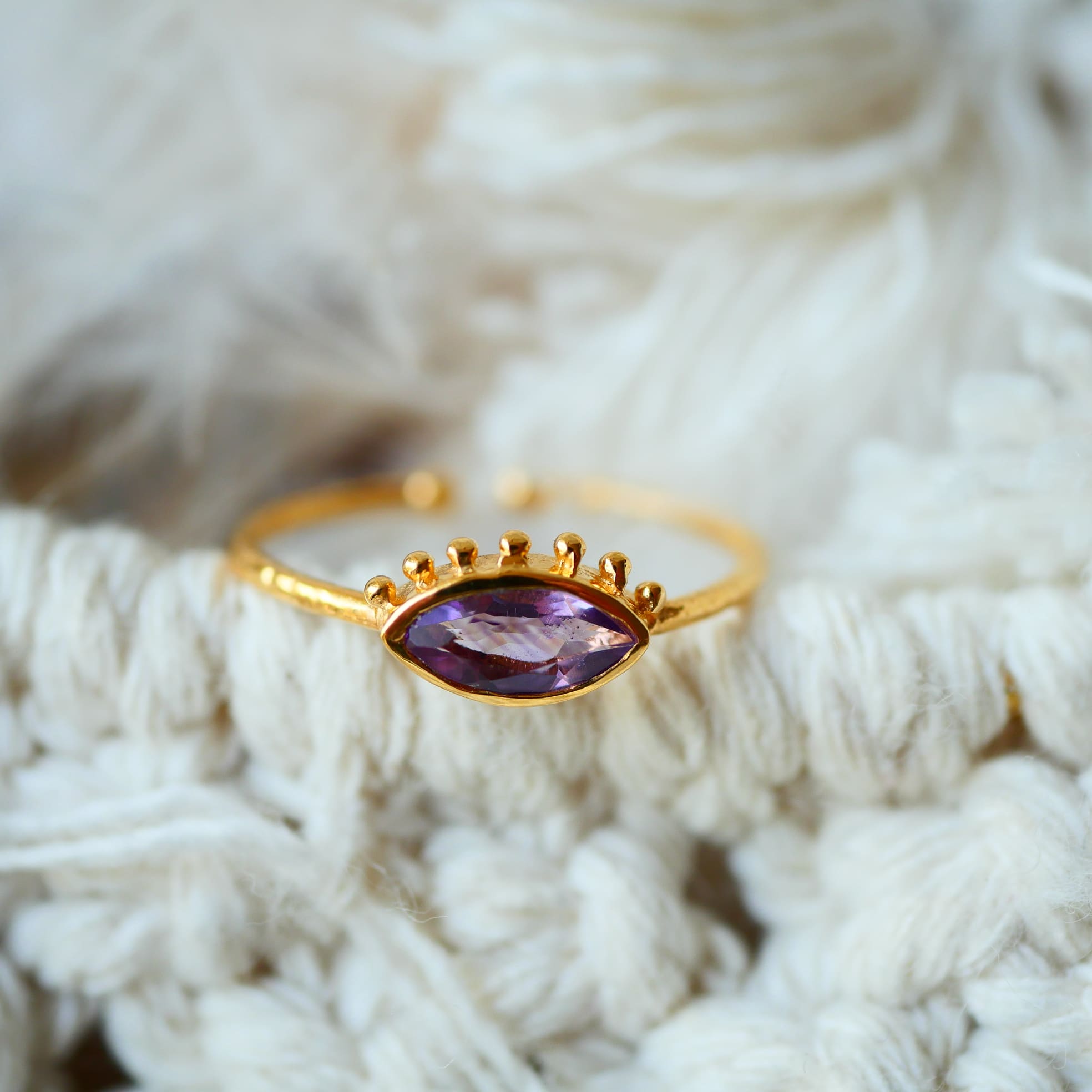 Bague Iris œil améthyste lithothérapie sérénité purification spiritualité Ginandger
