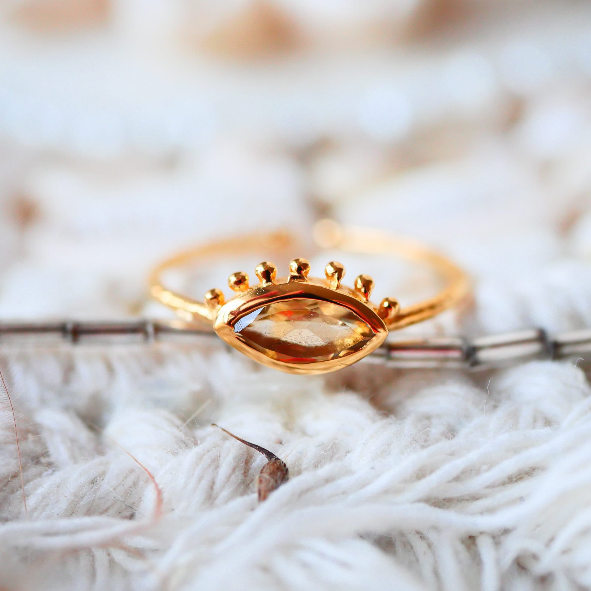 Bague œil Iris citrine lithothérapie joie lumière énergie positive Ginandger