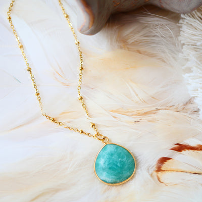 Collier Justine amazonite pierre naturelle détail

