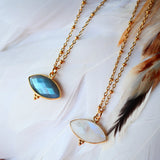 Collier Mahakali œil labradorite pierre de lune lithothérapie protection intuition puissance Ginandger
