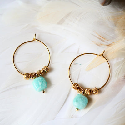 Boucles d'oreilles créoles Manon amazonite acier inoxydable 25mm

