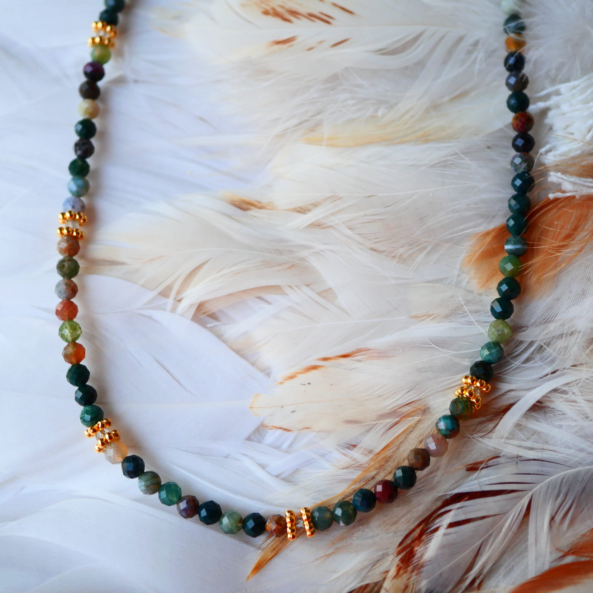 Collier agate indienne labradorite charms dorés lithothérapie harmonie confiance sérénité Ginandger
