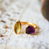 Bague VEDA en laiton doré avec améthyste et quartz citron naturels – Ginandger

