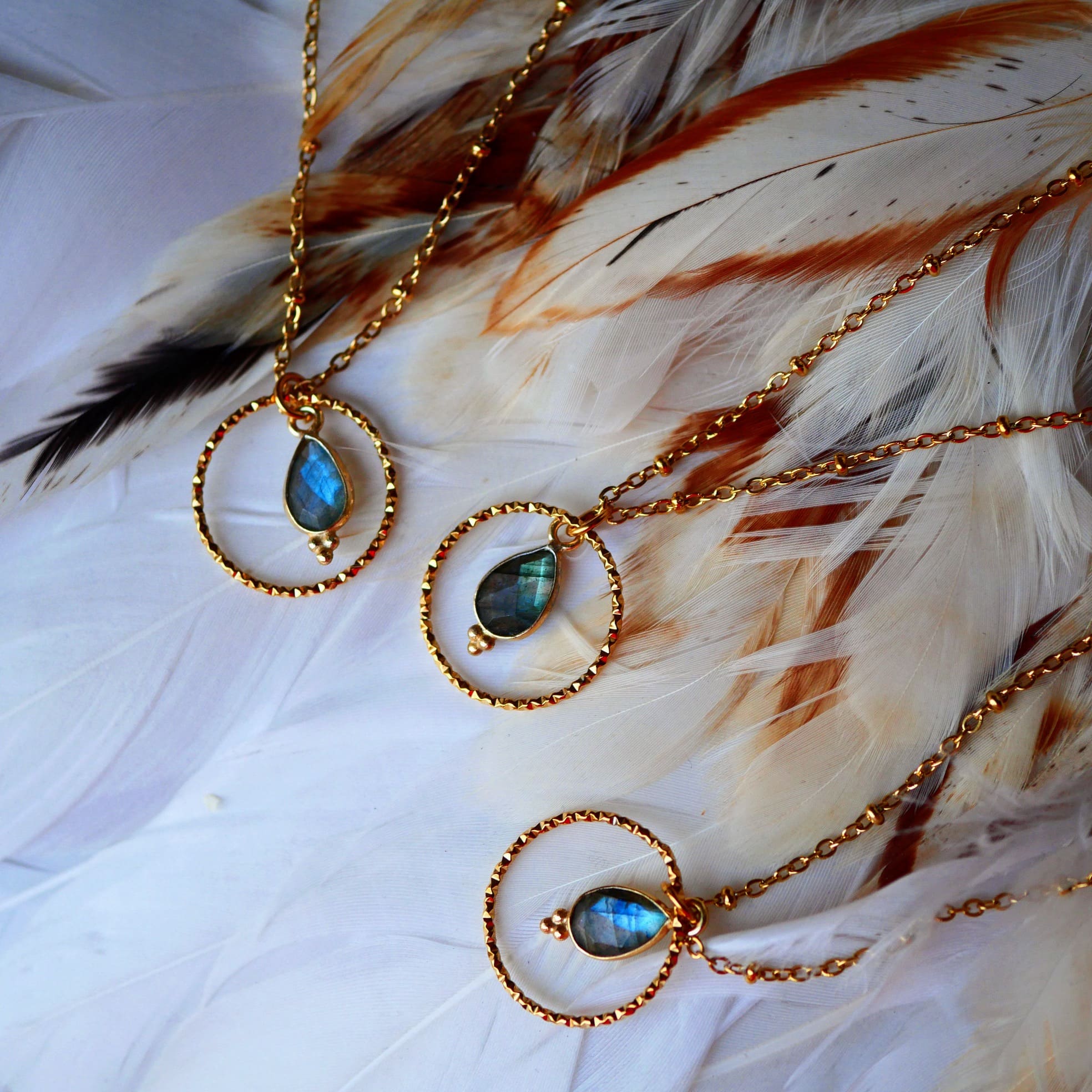 Détail collier Clémentine labradorite lithothérapie reflets changeants magie Ginandger