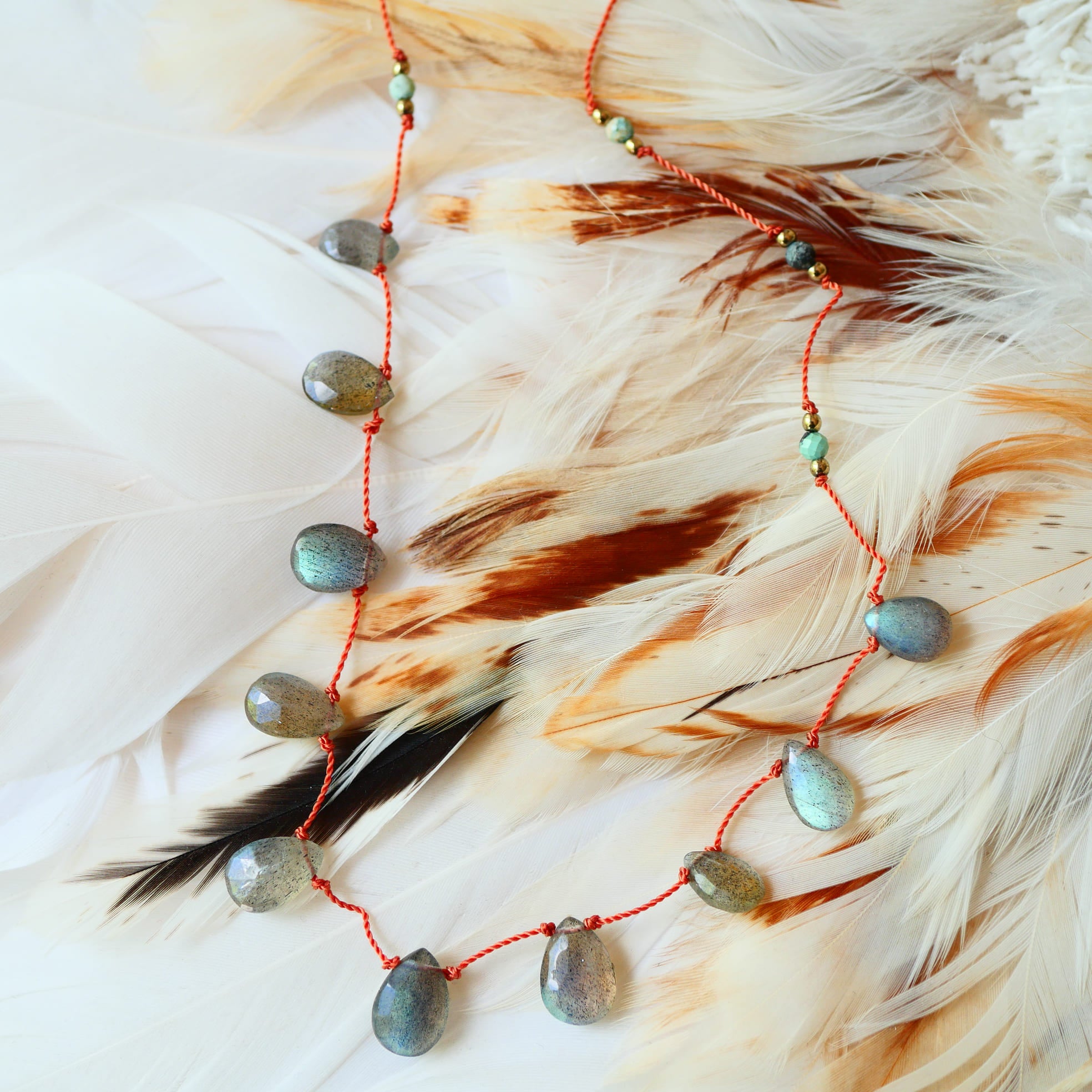 Collier Cordon Bandha – détail turquoise et labradorite naturelles, bijou artisanal Ginandger
