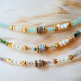 Collier Mukta – détail perles de culture et labradorite naturelle, bijou artisanal Ginandger
