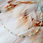 Collier Mukta détail – perles de culture amazonite et labradorite naturelle, Ginandger

