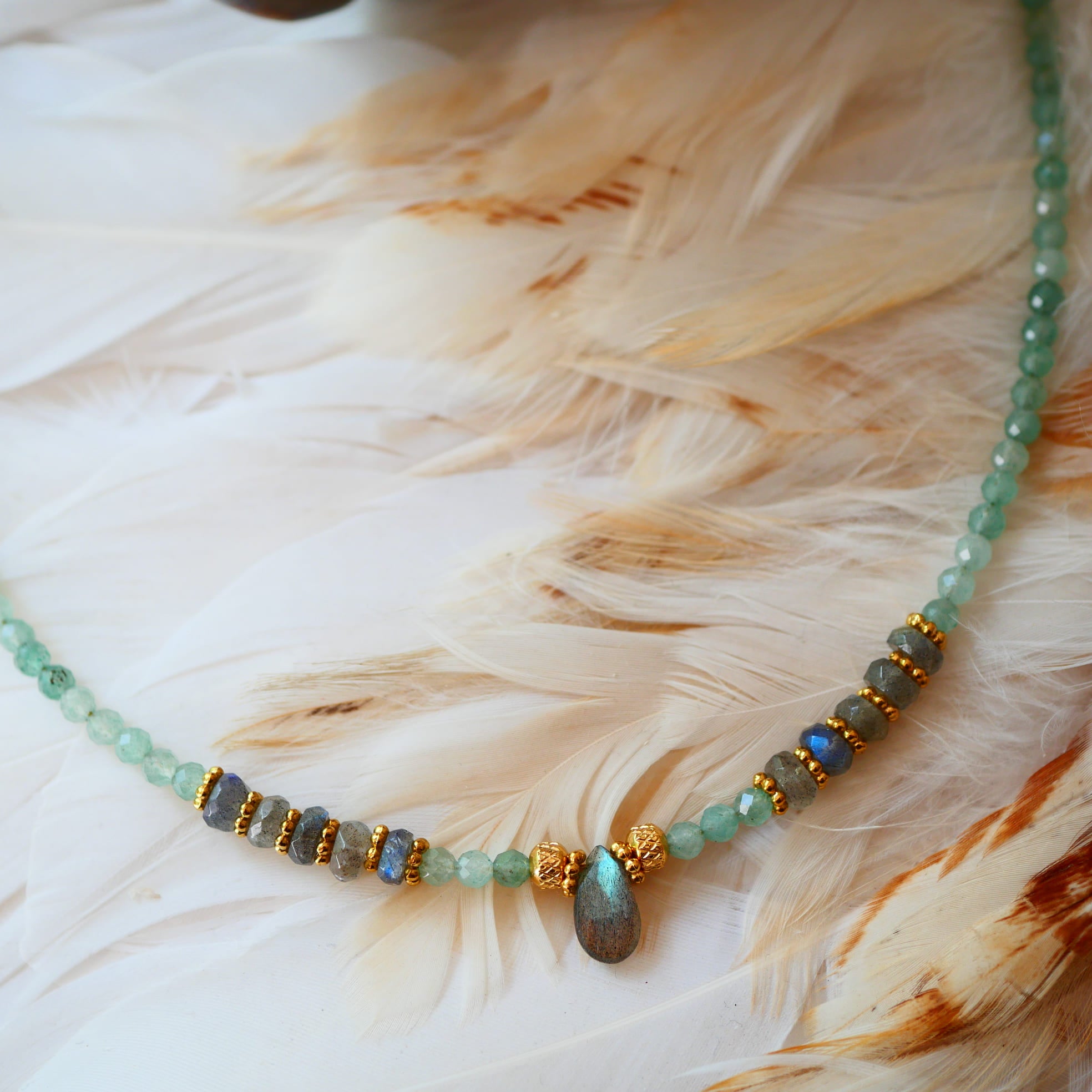 Collier Prana – aventurine et labradorite naturelles, bijou lithothérapie Ginandger
