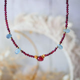 Collier Sagara – grenat passion et aigue-marine sérénité, bijou lithothérapie Ginandger
