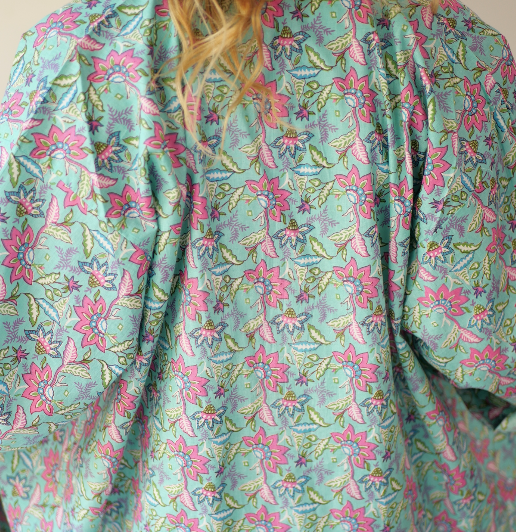 Kimono fleuri - vert et rose