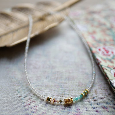 Collier Jharna labradorite, tourmaline et amazonite